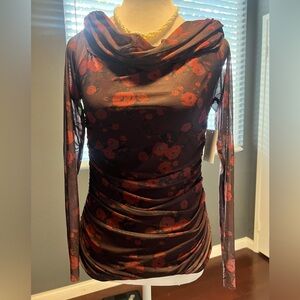 New Floral Long Sleeve Cowl Neck Top. Size M
